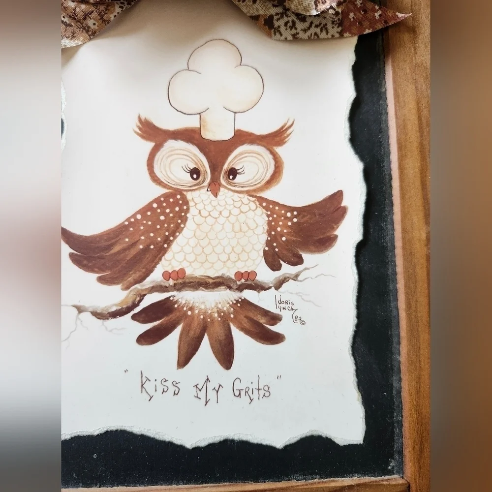 Vintage Chef Owl Wall Art with Bow Accent - Kiss My Grits